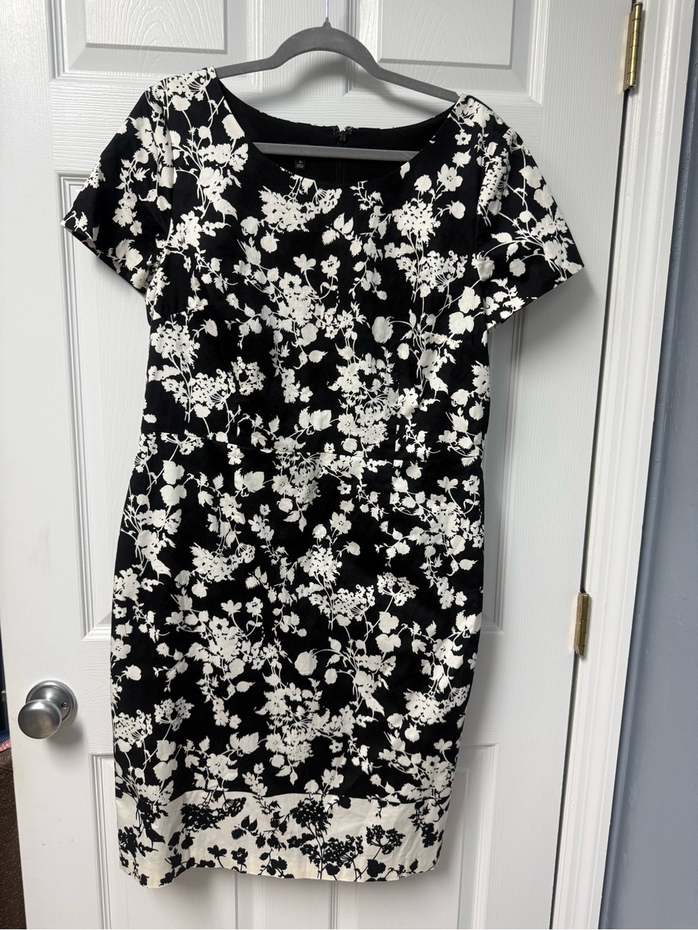 Talbots Black and White Floral Midi Sheath Dress